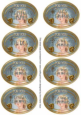 Praying Angel Christmas Oval Fancy Tag Sentiments