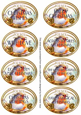Blue Robin Christmas Oval Fancy Tag Sentiments