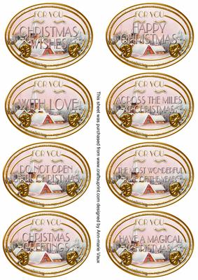 Pink Village Christmas Oval Fancy Tag Sentiments