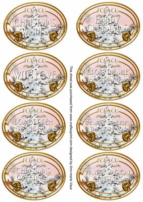 Snow Tree Christmas Oval Fancy Tag Sentiments
