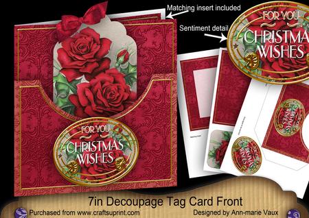 Christmas Roses Christmas Wishes 7in Tag Card Front Mini Kit