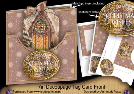Church Window Christmas Wishes 7in Tag Card Front Mini Kit