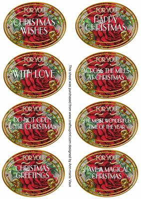 Christmas Roses Christmas Oval Fancy Tag Sentiments