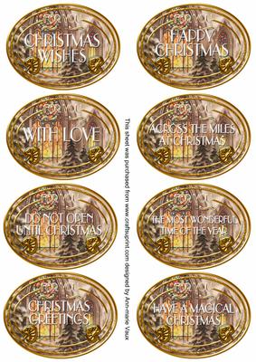 Church Window Christmas Oval Fancy Tag Sentiments