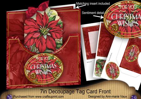 Red Poinssettia Christmas Wishes 7in Tag Card Front Mini Kit