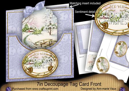 Snowscene Blue Christmas Wishes 7in Tag Card Front Mini Kit