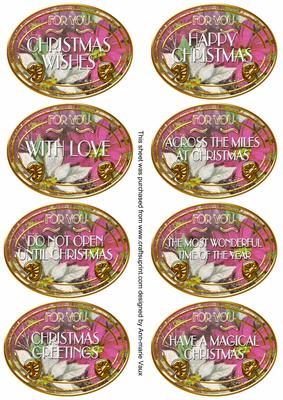 Cerise Candles Christmas Oval Fancy Tag Sentiments