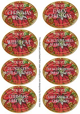 Red Poinsettia Christmas Oval Fancy Tag Sentiments