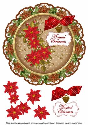 V Tea Red Poinsettia Magical 8in Doily Decoupage Topper