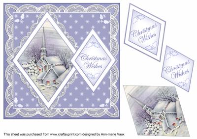 Blue Church Christmas Wishes 7in Double Diamond Topper