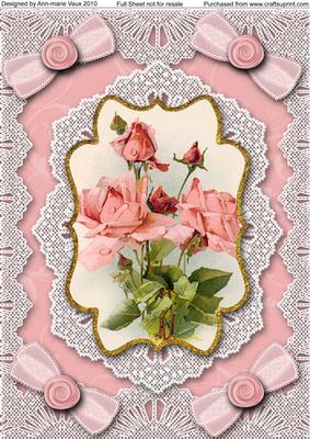 Pink Roses A4 Lace Bracket Picture Sheet
