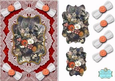 Dark Bouquet A5 Lace Bracket Card Front Step by Step