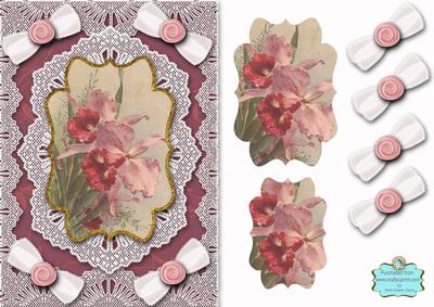 Pink Orchids A5 Lace Bracket Card Front Step by Step