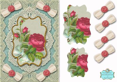Deep Roses A5 Lace Bracket Card Front Step by Step