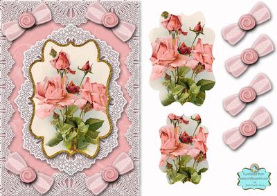 Pink Roses A5 Lace Bracket Card Front Step by Step
