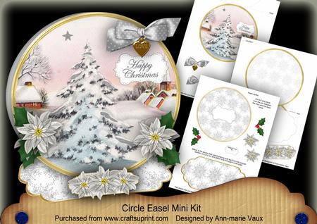 Snow Tree Silver Happy Christmas Circle Easel Card Mini Kit