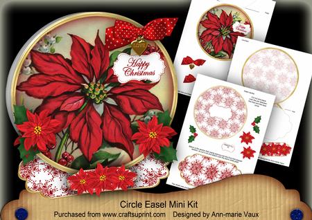 Red Poinsettias Happy Christmas Circle Easel Card Mini Kit