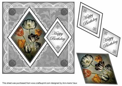 Black Tulips Happy Birthday 7in Double Diamond Topper