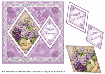 Lilac Flowers Happy Birthday 7in Double Diamond Topper