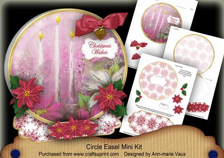 Pink Candle Trio Christmas Wishes Circle Easel Card Mini Kit