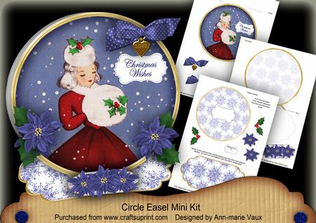 Winter Lady Christmas Wishes Circle Easel Card Mini Kit