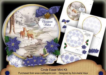 Snow Deer Christmas Wishes Circle Easel Card Mini Kit