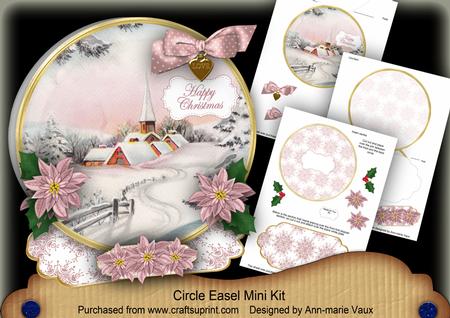 Snow Village Happy Christmas Circle Easel Card Mini Kit