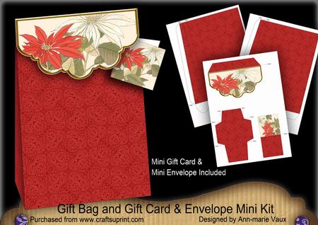 Red Poinsettia1 Gift Bag Mini Kit with Gift Card & Envelope