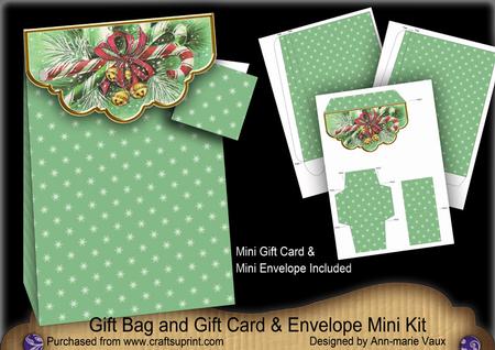 Candy Cane Green Gift Bag Mini Kit with Gift Card & Envelope