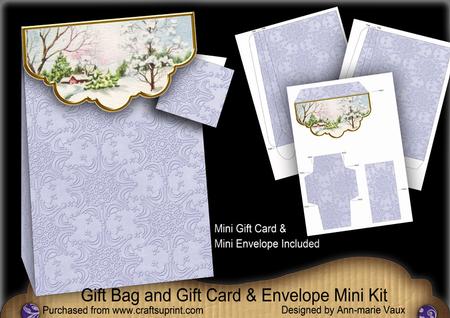 Blue Snowscene Gift Bag Mini Kit with Gift Card & Envelope