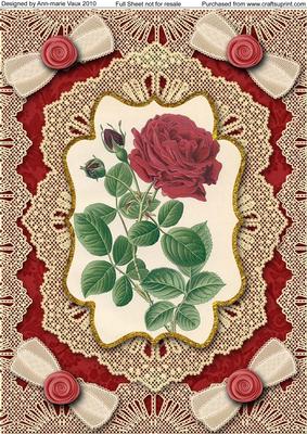 Vintage Red Roses A5 Lace Bracket Picture Sheet