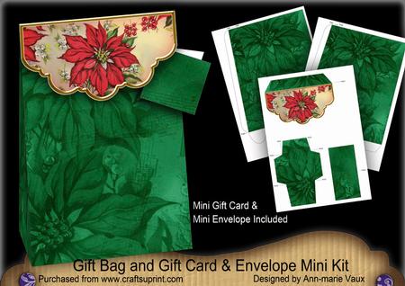 Poinsettia Green Gift Bag Mini Kit with Gift Card & Envelope
