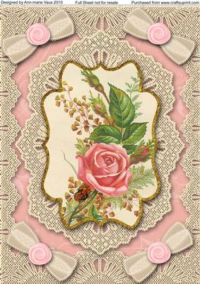 Butterfly Pink Roses A4 Lace Bracket Picture Sheet