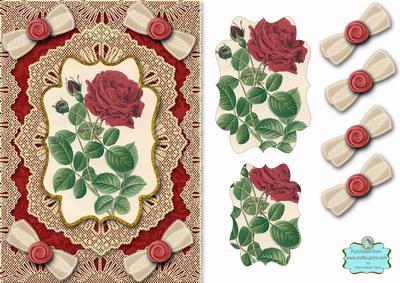 Vintage Red Rose A5 Card Front Step by Step