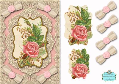 Butterfly Pink Roses A5 Lace Bracket Card Front Step by Step
