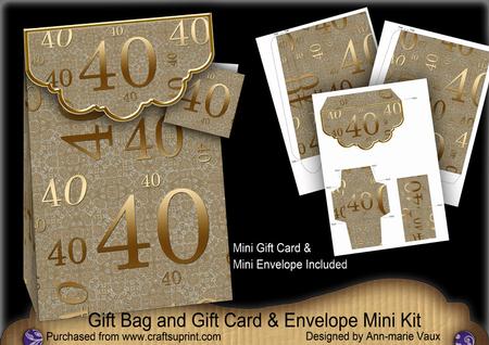 Gold 40 Birthday Gift Bag Mini Kit with Gift Card & Envelope