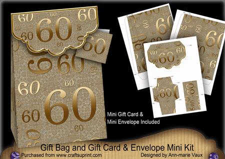 Gold 60 Birthday Gift Bag Mini Kit with Gift Card & Envelope