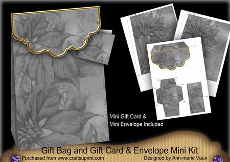 Silver Poinsettia Gift Bag Mini Kit & Gift Card & Envelope