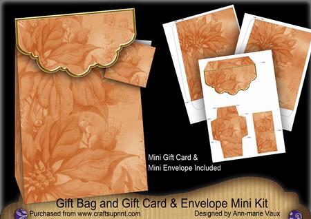 B Orange Poinsettia Gift Bag Mini Kit & Gift Card & Envelope