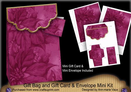 Cerise Poinsettia 2 Gift Bag Mini Kit & Gift Card & Envelope