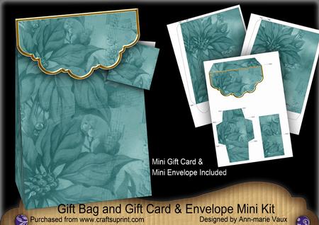 D Teal Poinsettia Gift Bag Mini Kit & Gift Card & Envelope