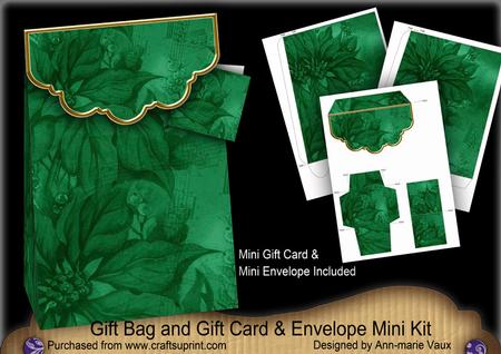 D Green Poinsettia Gift Bag Mini Kit & Gift Card & Envelope