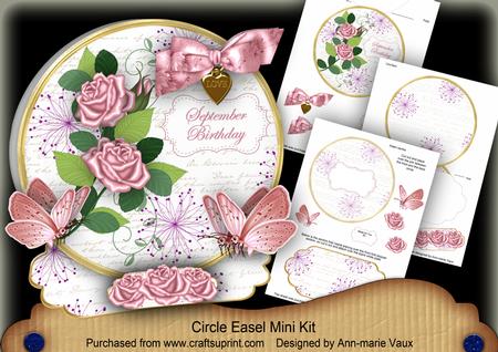 Pink Rose September Birthday Circle Easel Card Mini Kit