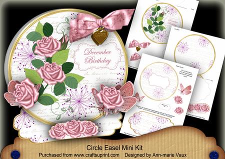 Pink Rose December Birthday Circle Easel Card Mini Kit
