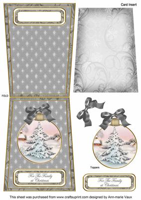 Snow Tree Family Christmas 5.5inch Bauble Decoupage Card