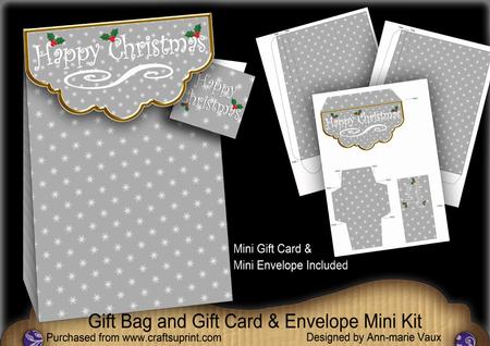 Silver Happy Christmas Giftbag Mini Kit & Gift Card Envelope