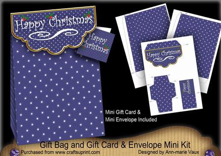 D Blue Happy Christmas Giftbag Mini Kit & Gift Card Envelope