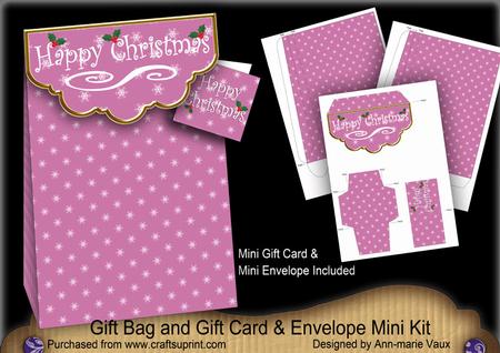 Cerise Happy Christmas Giftbag Mini Kit & Gift Card Envelope