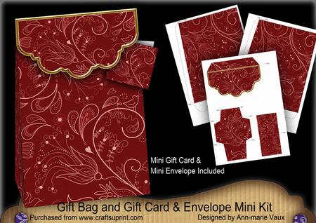 Red Floral Lace Gift Bag Mini Kit & Gift Card & Envelope