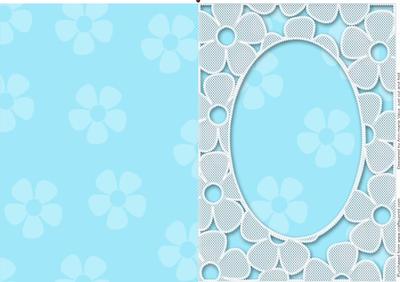 Aqua Lace Daisy Oval Frame Blank Card